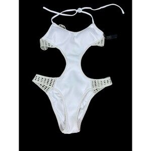Victoria’s Secret Swim Monokini One Piece Swimsuit S White Crochet Cutout NWT